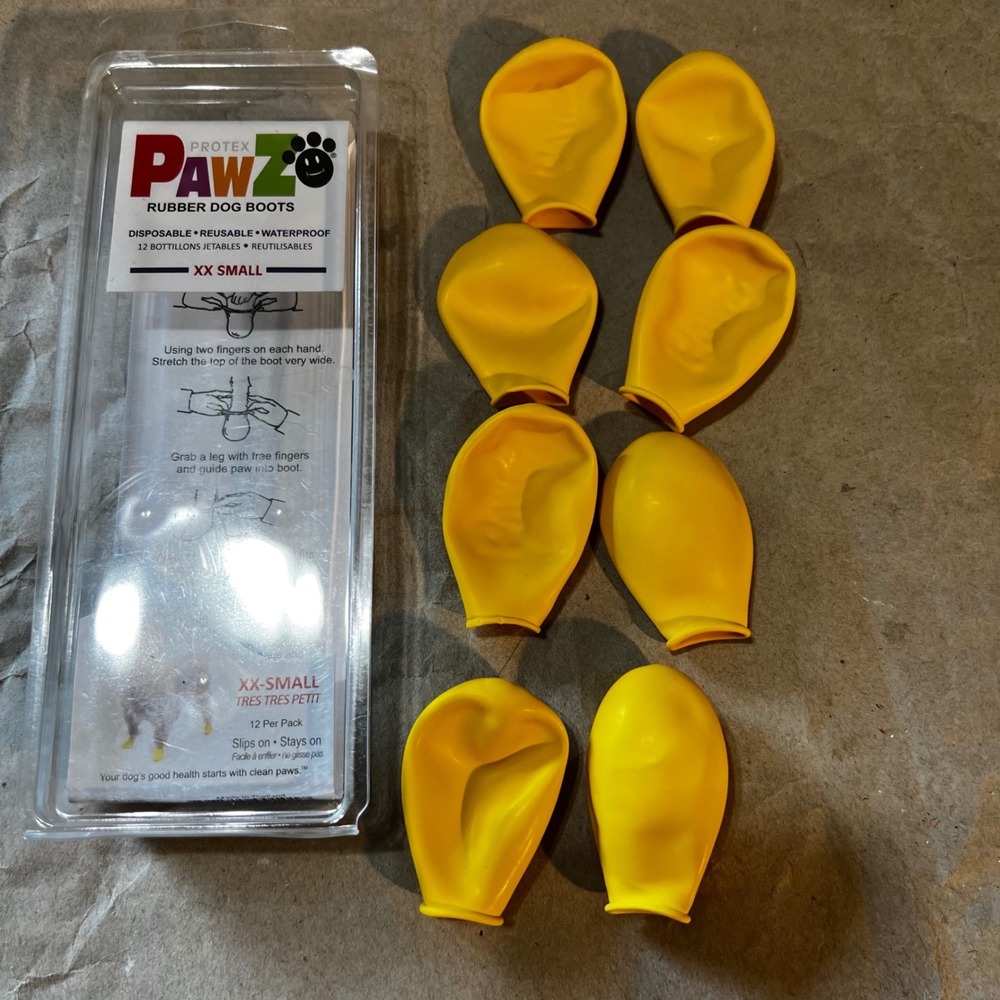 Pawz XX-Small Rubber Dog Boots Yellow Waterproof Disposable Reusable 8 Pack